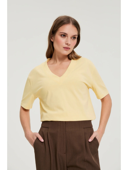 Moodo Bavlněná halenka s výstřihem do "V" žlutá Moodo