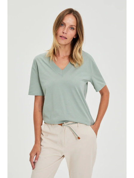 Moodo Bavlněná halenka s výstřihem do "V" olivová Moodo