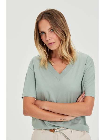 Moodo Bavlněná halenka s výstřihem do "V" olivová Moodo