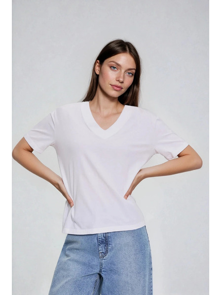 Moodo Bavlněná halenka s výstřihem do V bílá Moodo