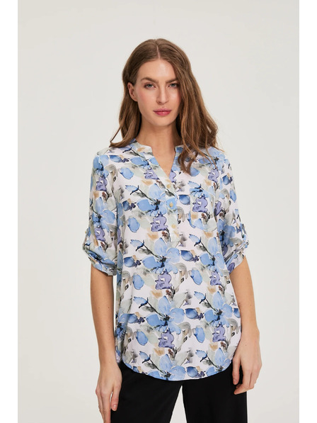 Moodo Košile z viskózy s květy modrá Moodo