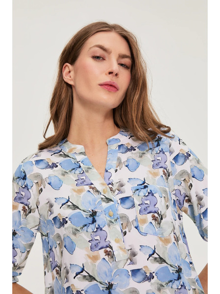 Moodo Košile z viskózy s květy modrá Moodo