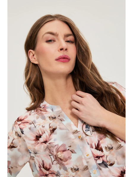 Moodo Košile z viskózy s květy růžová Moodo