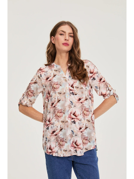 Moodo Košile z viskózy s květy růžová Moodo