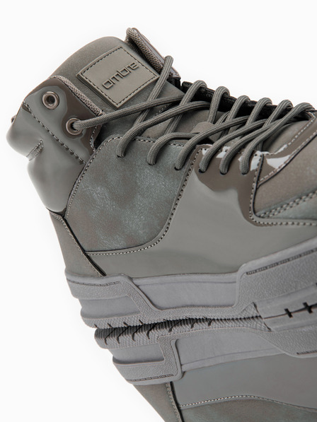 Ombre Clothing Pánské vysoké tenisky s lesklými prvky - hnědé V4 OM-FOSH-0178 Ombre Clothing