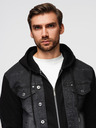 Ombre Clothing Pánská džínová bunda s pletenými rukávy a kapucí - černá V3 OM-JADJ-0220 Ombre Clothing