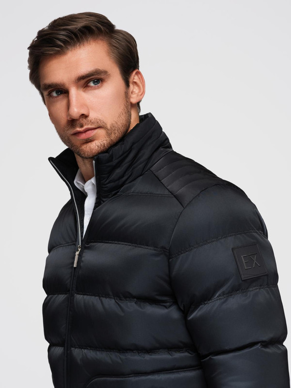Ombre Clothing Pánská prošívaná bunda s leskem a stojáčkem - černá V1 OM-JALP-0218 Ombre Clothing