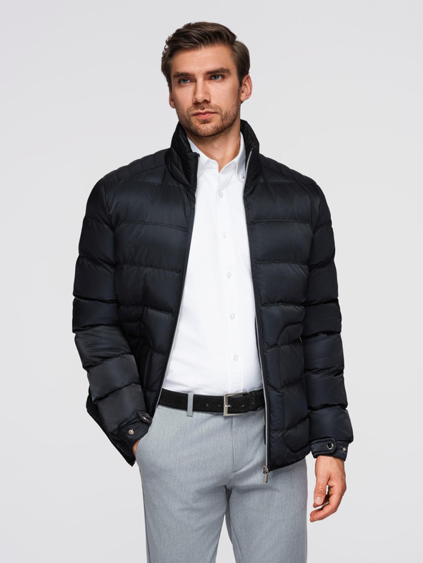 Ombre Clothing Pánská prošívaná bunda s leskem a stojáčkem - černá V1 OM-JALP-0218 Ombre Clothing