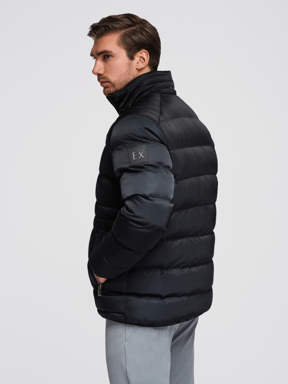 Ombre Clothing Pánská prošívaná bunda s leskem a stojáčkem - černá V1 OM-JALP-0218 Ombre Clothing