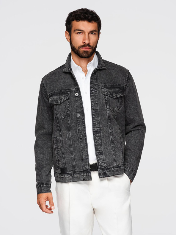 Ombre Clothing Pánská džínová bunda katana s lemem - černá V3 OM-JADJ-0219 Ombre Clothing