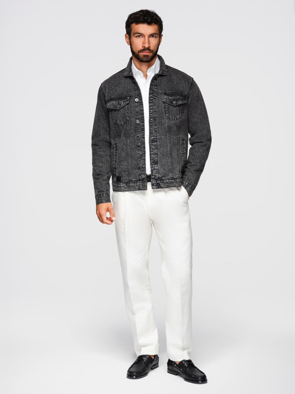 Ombre Clothing Pánská džínová bunda katana s lemem - černá V3 OM-JADJ-0219 Ombre Clothing