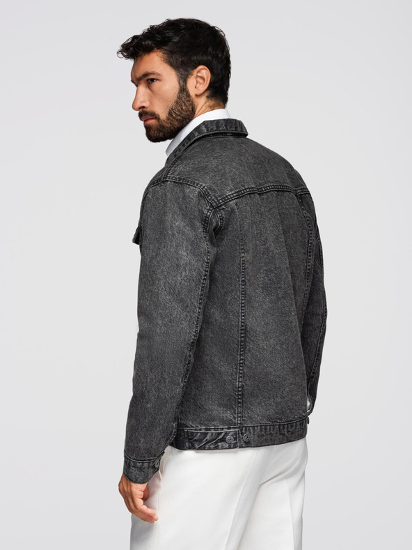 Ombre Clothing Pánská džínová bunda katana s lemem - černá V3 OM-JADJ-0219 Ombre Clothing
