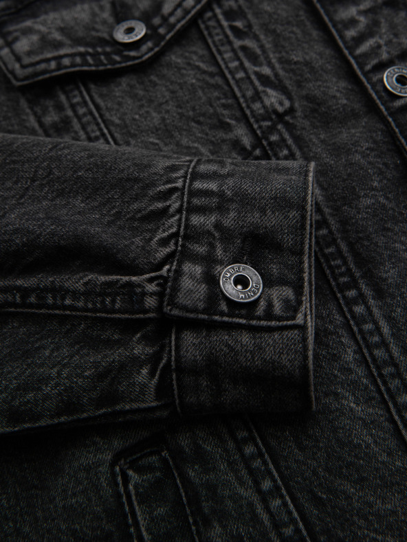 Ombre Clothing Pánská džínová bunda katana s lemem - černá V3 OM-JADJ-0219 Ombre Clothing
