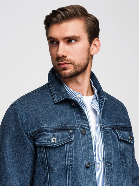 Ombre Clothing Pánská džínová bunda katana s praním - modrá V4 OM-JADJ-0219 Ombre Clothing