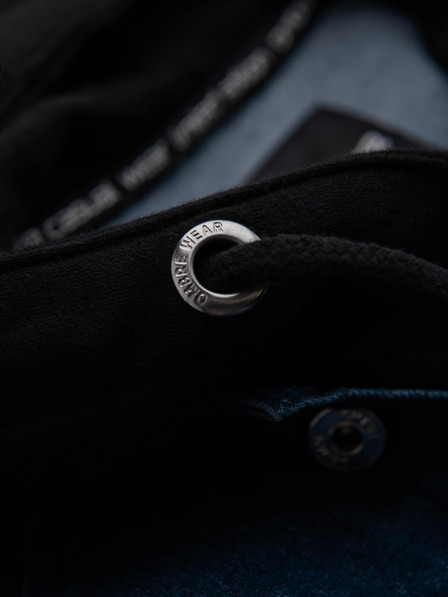 Ombre Clothing Pánská džínová bunda s pletenými rukávy a kapucí - modrá a černá V2 OM-JADJ-0220 Ombre Clothing