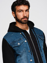Ombre Clothing Pánská džínová bunda s pletenými rukávy a kapucí - modrá a černá V2 OM-JADJ-0220 Ombre Clothing