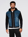 Ombre Clothing Pánská džínová bunda s pletenými rukávy a kapucí - modrá a černá V2 OM-JADJ-0220 Ombre Clothing