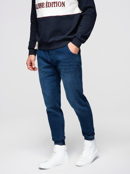 Ombre Clothing Pánské džínové kalhoty s žebrovaným pasem - tmavě modré V3 OM-PADJ-0242 Ombre Clothing