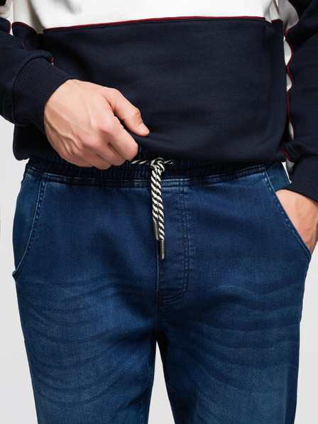 Ombre Clothing Pánské džínové kalhoty s žebrovaným pasem - tmavě modré V3 OM-PADJ-0242 Ombre Clothing