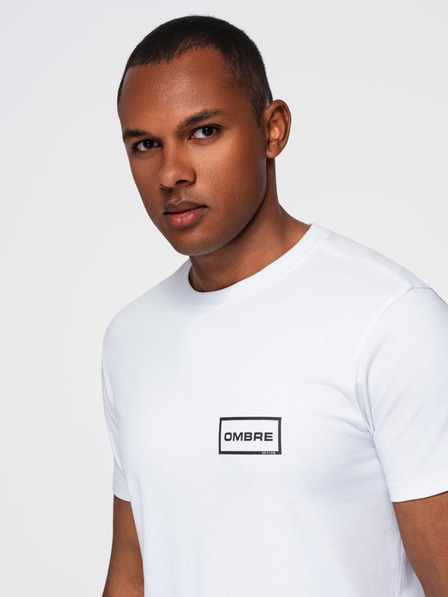 Ombre Clothing Pánské pletené tričko REGULAR střihu s potiskem - bílé V1 OM-TSPT-0231 Ombre Clothing
