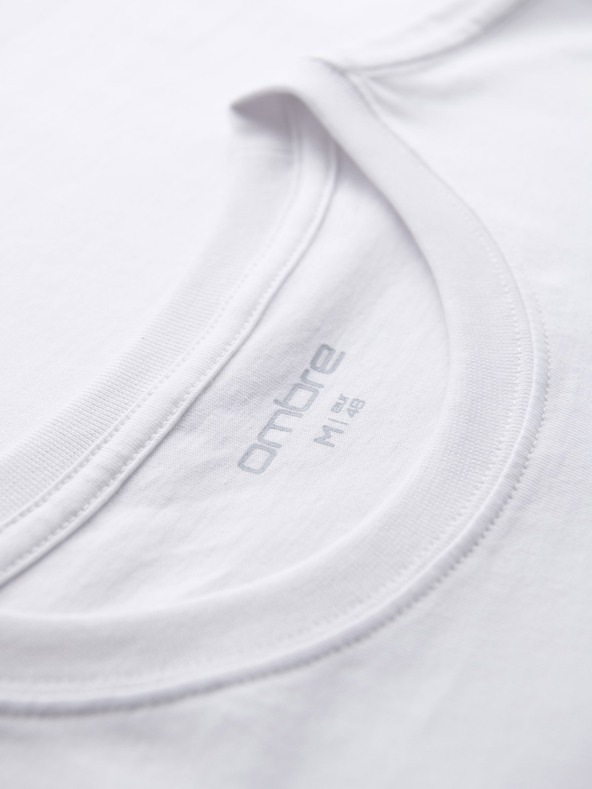 Ombre Clothing Pánské pletené tričko REGULAR střihu s potiskem - bílé V1 OM-TSPT-0231 Ombre Clothing