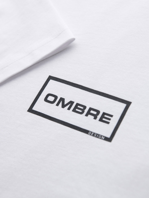 Ombre Clothing Pánské pletené tričko REGULAR střihu s potiskem - bílé V1 OM-TSPT-0231 Ombre Clothing