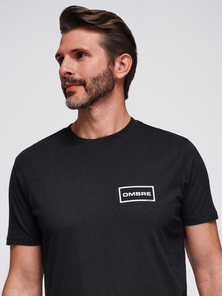Ombre Clothing Pánské pletené tričko s potiskem a střihem REGULAR - černé V2 OM-TSPT-0231 Ombre Clothing
