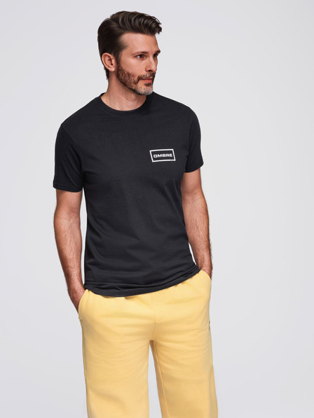 Ombre Clothing Pánské pletené tričko s potiskem a střihem REGULAR - černé V2 OM-TSPT-0231 Ombre Clothing