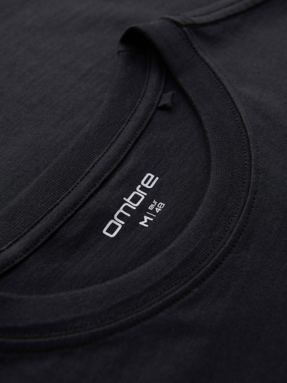 Ombre Clothing Pánské pletené tričko s potiskem a střihem REGULAR - černé V2 OM-TSPT-0231 Ombre Clothing
