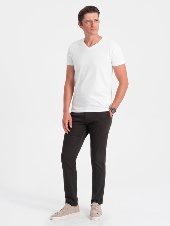 Ombre Clothing Pánské klasické bavlněné tričko BASIC s výstřihem do V - bílá V4 OM-TSBS-0145 Ombre Clothing