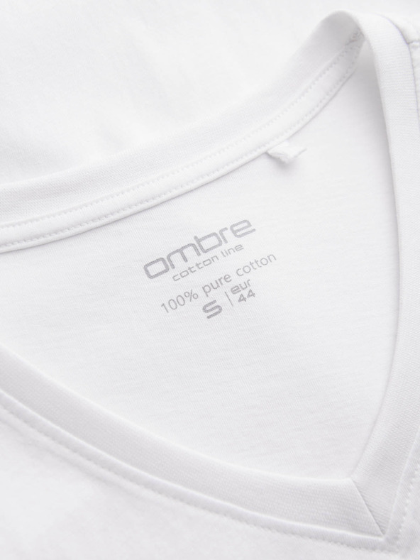 Ombre Clothing Pánské klasické bavlněné tričko BASIC s výstřihem do V - bílá V4 OM-TSBS-0145 Ombre Clothing