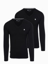 Ombre Clothing Pánská souprava SLIM FIT s dlouhým rukávem, véčkovým výstřihem a logem 2-pack - 2x černá V5 Z103 Ombre Clothing