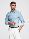 Ombre Clothing Pánská džínová košile s kapsami na patentky - světle modrá V1 OM-SHDS-0210 Ombre Clothing