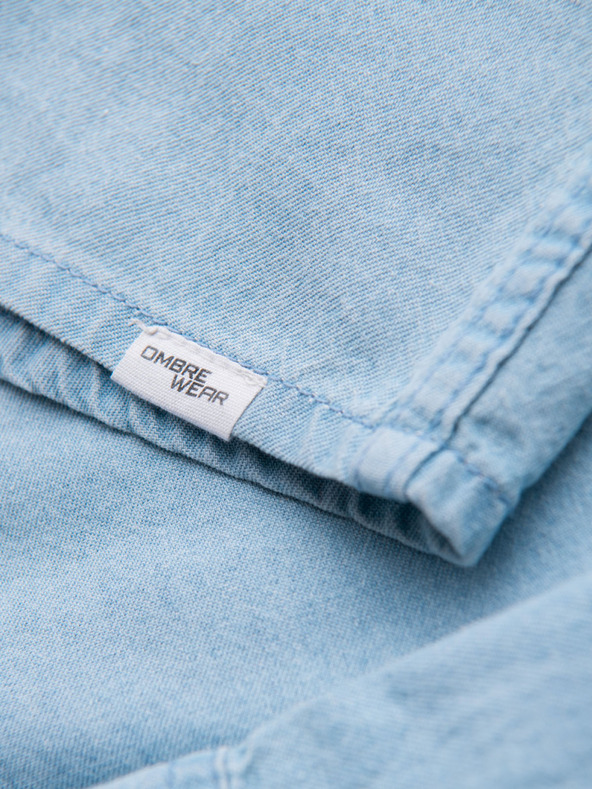 Ombre Clothing Pánská džínová košile s kapsami na patentky - světle modrá V1 OM-SHDS-0210 Ombre Clothing