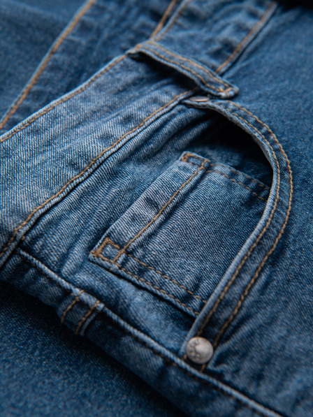 Ombre Clothing Pánské džínové kalhoty SLIM FIT s odřením - tmavě modré V2 OM-PADP-0255 Ombre Clothing