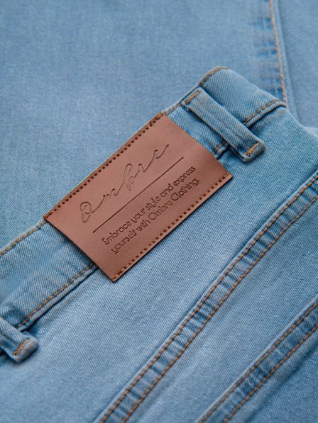 Ombre Clothing Pánské džínové kalhoty JOGGERY s klasickým rozparkem - světle modré V1 OM-PADJ-0265 Ombre Clothing