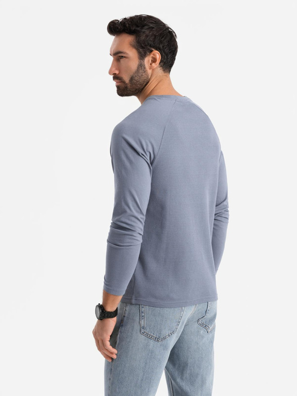 Ombre Clothing Pánské bavlněné dlouhé rukávy s vaflovou vazbou a kapsami - modrá džínovina V8 OM-LSCL-0109 Ombre Clothing