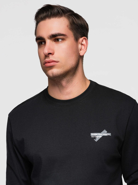 Ombre Clothing Pánské bavlněné tričko s dlouhým rukávem a kulatým výstřihem - černé V2 OM-LSPT-0136 Ombre Clothing