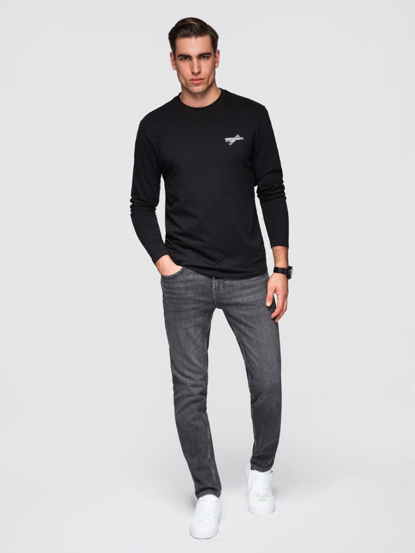 Ombre Clothing Pánské bavlněné tričko s dlouhým rukávem a kulatým výstřihem - černé V2 OM-LSPT-0136 Ombre Clothing
