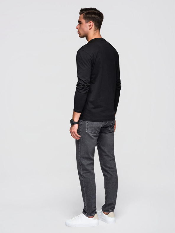 Ombre Clothing Pánské bavlněné tričko s dlouhým rukávem a kulatým výstřihem - černé V2 OM-LSPT-0136 Ombre Clothing