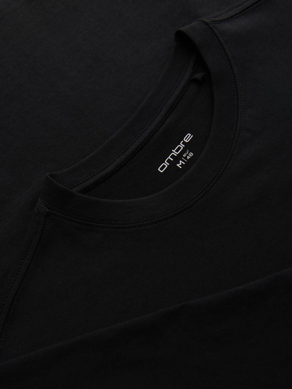 Ombre Clothing Pánské bavlněné tričko s dlouhým rukávem a kulatým výstřihem - černé V2 OM-LSPT-0136 Ombre Clothing