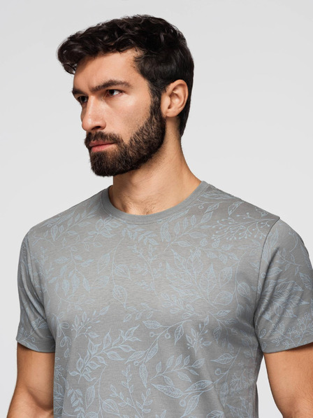 Ombre Clothing Pánské bavlněné tričko s květinovým potiskem - šedé V3 OM-TSFP-0262 Ombre Clothing