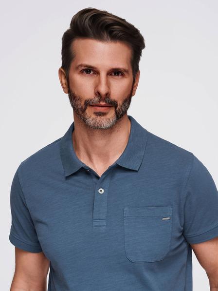 Ombre Clothing Pánské polo tričko s ozdobnými knoflíky - tmavě modré V8 S1744 Ombre Clothing