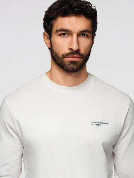 Ombre Clothing Pánské bavlněné tričko s dlouhým rukávem a kulatým výstřihem - bílé V3 OM-LSPT-0136 Ombre Clothing