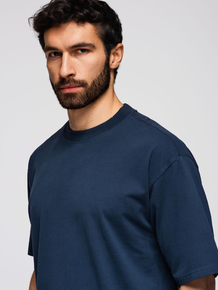 Ombre Clothing Pánské bavlněné tričko LOOSE FIT s kulatým výstřihem - tmavě modré V9 OM-TSBC-0267 Ombre Clothing