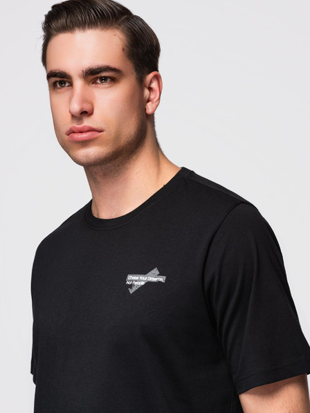 Ombre Clothing Pánské tričko s malým potiskem na hrudi - černé V2 OM-TSPT-0258 Ombre Clothing