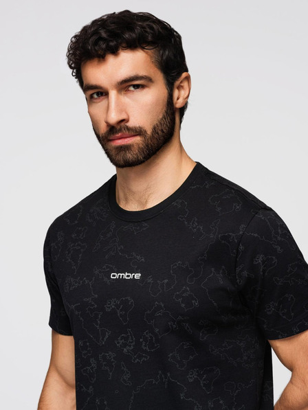 Ombre Clothing Pánské bavlněné tričko s celoplošným potiskem a nápisem "ombre" na hrudi - černé V1 OM-TSFP-0263 Ombre Clothing