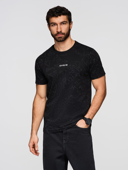 Ombre Clothing Pánské bavlněné tričko s celoplošným potiskem a nápisem "ombre" na hrudi - černé V1 OM-TSFP-0263 Ombre Clothing