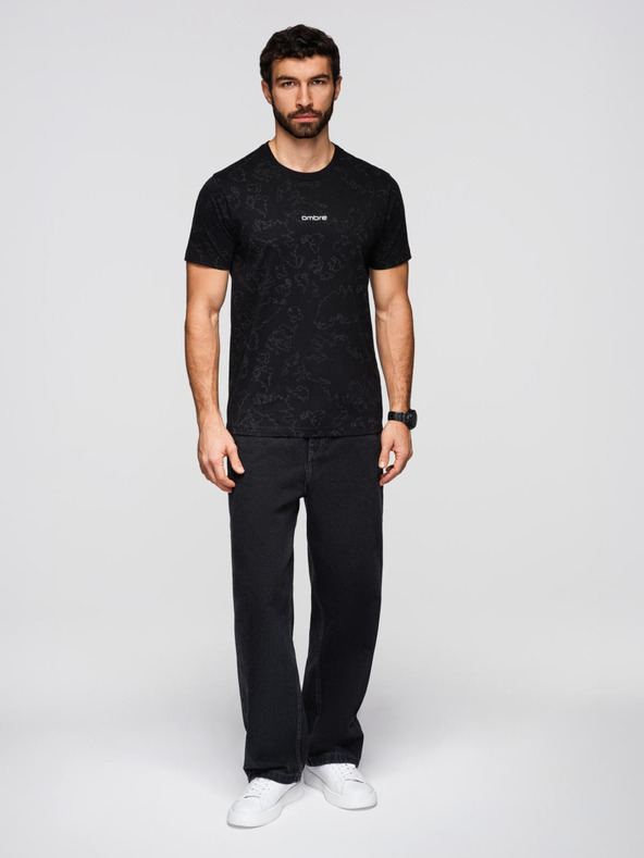 Ombre Clothing Pánské bavlněné tričko s celoplošným potiskem a nápisem "ombre" na hrudi - černé V1 OM-TSFP-0263 Ombre Clothing