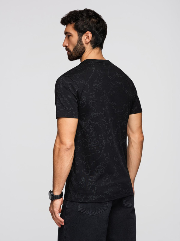 Ombre Clothing Pánské bavlněné tričko s celoplošným potiskem a nápisem "ombre" na hrudi - černé V1 OM-TSFP-0263 Ombre Clothing
